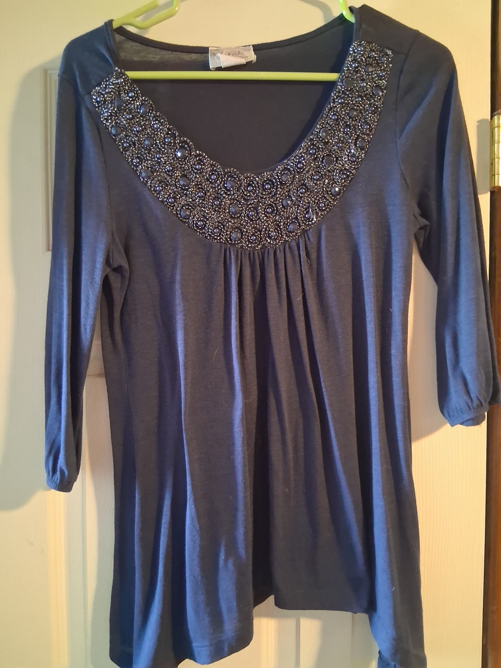 Lavish Navy Blue Beaded Scoop Neck Tunic